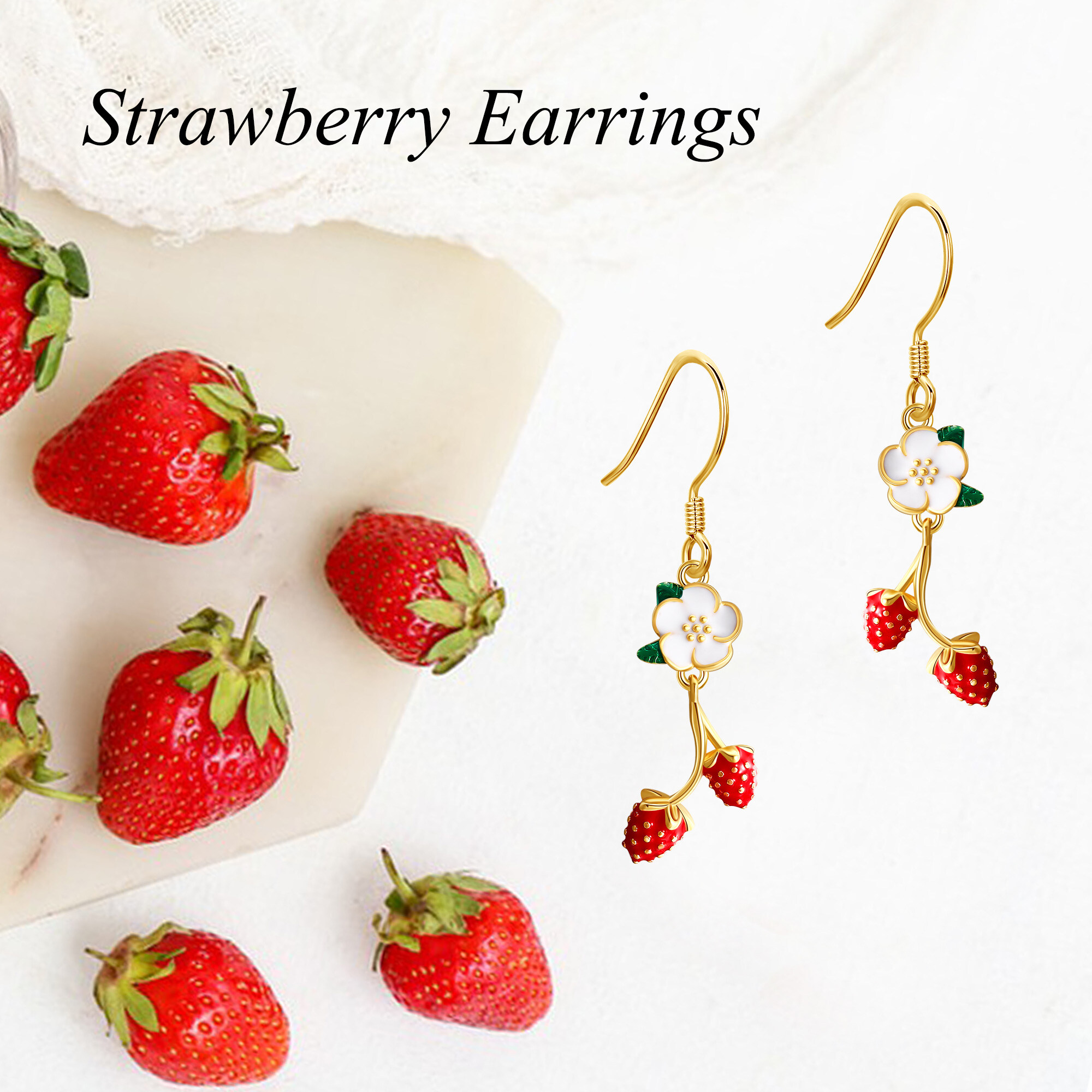 S925 Sterling Silver Plated 18K Golden Strawberry Earrings, Gift